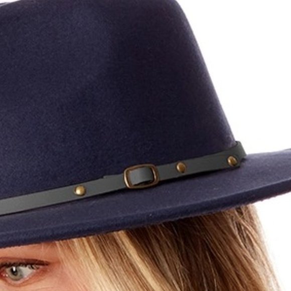 Navy Belt Buckle Trim Wide Brim Felt Hat main image 7